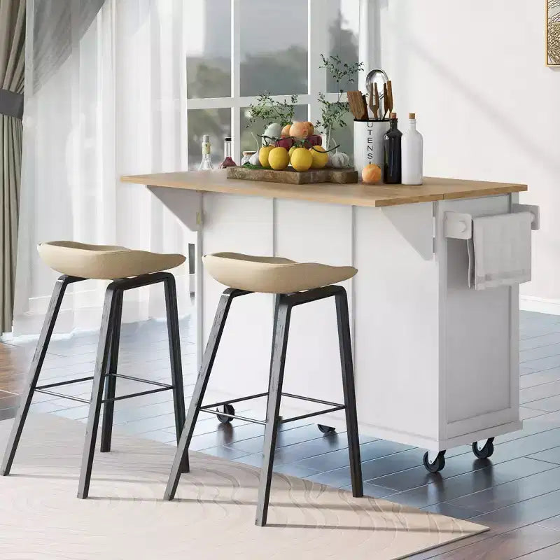 53.1 Inch Rolling Kitchen Island with Drop Leaf, Storage Cabinet and 3 Drawers
