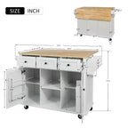 53.1 Inch Rolling Kitchen Island with Drop Leaf, Storage Cabinet and 3 Drawers