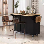 53.1 Inch Rolling Kitchen Island with Drop Leaf, Storage Cabinet and 3 Drawers