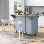 53.1 Inch Rolling Kitchen Island with Drop Leaf, Storage Cabinet and 3 Drawers