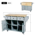 53.1 Inch Rolling Kitchen Island with Drop Leaf, Storage Cabinet and 3 Drawers