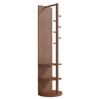 Rotating Full Length Mirror with Hook Coat Rack, Freestanding Floor Mirror for Bedroom and Dressing Room, Walnut