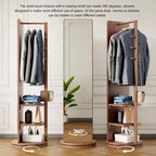 Rotating Full Length Mirror with Hook Coat Rack, Freestanding Floor Mirror for Bedroom and Dressing Room, Walnut