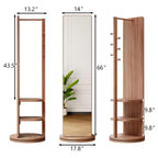 Rotating Full Length Mirror with Hook Coat Rack, Freestanding Floor Mirror for Bedroom and Dressing Room, Walnut