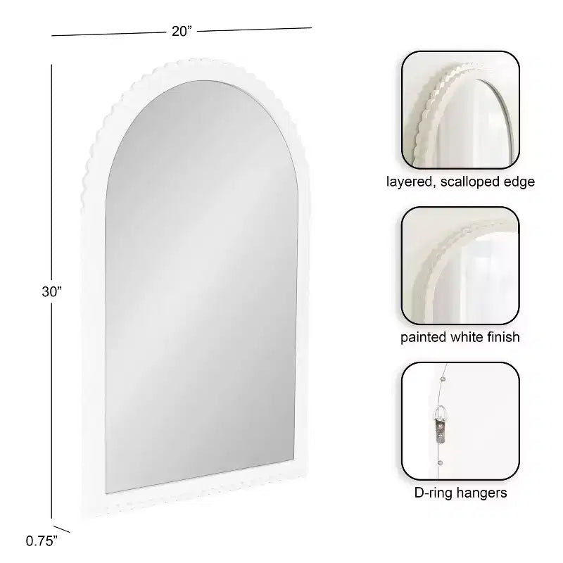 Wooden Arch Wall Mirror, White, 20" x 30"