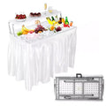 Outdoor Ice Cooler Folding Table with Extra Storage Shelf, Ice Tables for Parties with Drain & Matching Skirt, Cooler Server for Camping, Picnic