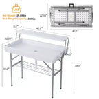 Folding Table with Ice Basin, Storage Shelf and Drain