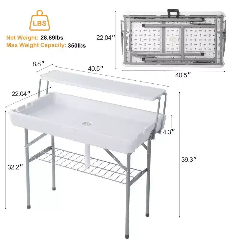 Folding Table with Ice Basin, Storage Shelf and Drain