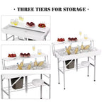 Folding Table with Ice Basin, Storage Shelf and Drain