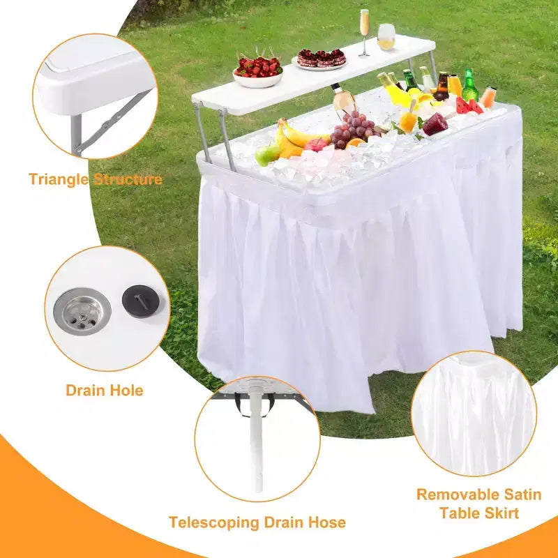 Folding Table with Ice Basin, Storage Shelf and Drain