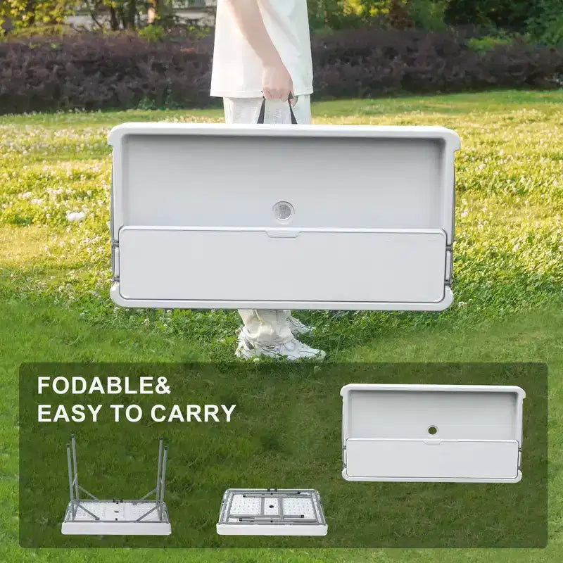 Folding Table with Ice Basin, Storage Shelf and Drain