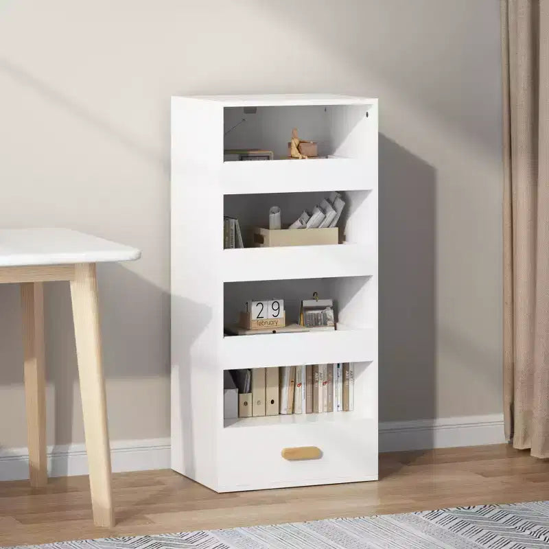 4-Tier Freestanding Bookshelf with Sliding Drawers