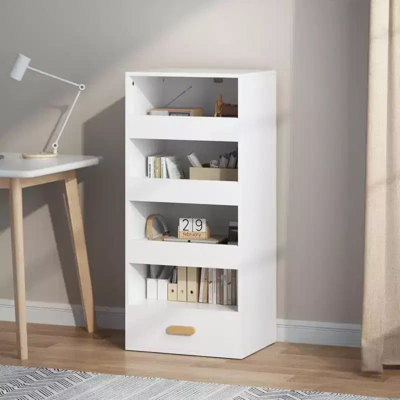 4-Tier Freestanding Bookshelf with Sliding Drawers