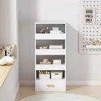 4-Tier Freestanding Bookshelf with Sliding Drawers