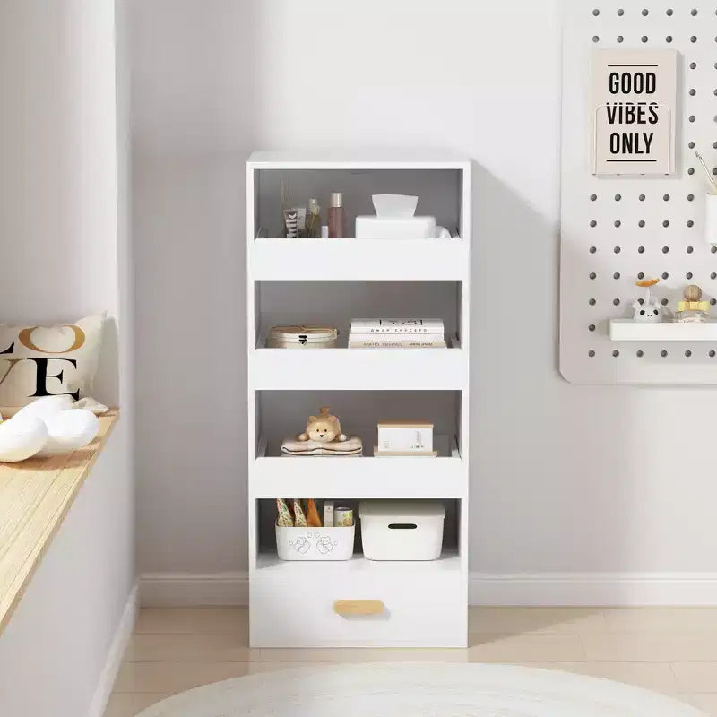 4-Tier Freestanding Bookshelf with Sliding Drawers