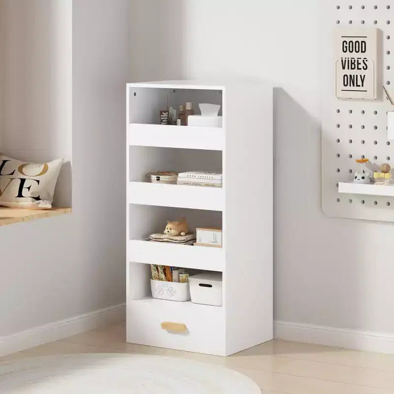 4-Tier Freestanding Bookshelf with Sliding Drawers