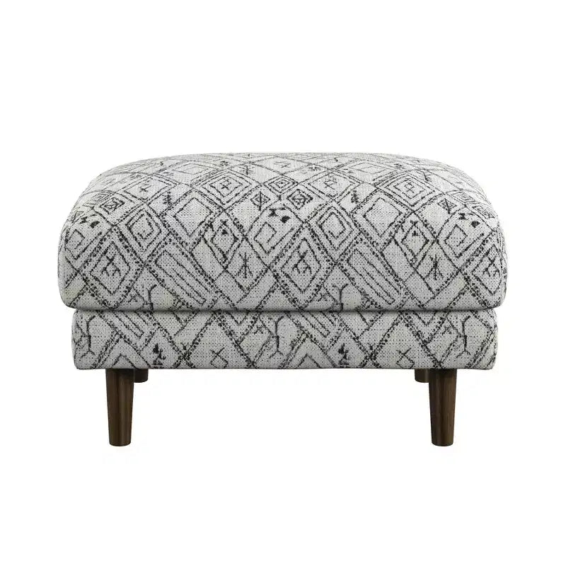26.8" Square Upholstered Ottoman with Wood Legs – Abstract Pattern