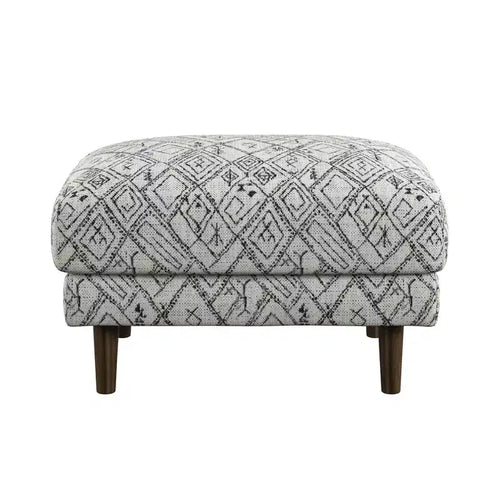 26.8" Square Upholstered Ottoman with Wood Legs – Abstract Pattern