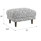 26.8" Square Upholstered Ottoman with Wood Legs – Abstract Pattern