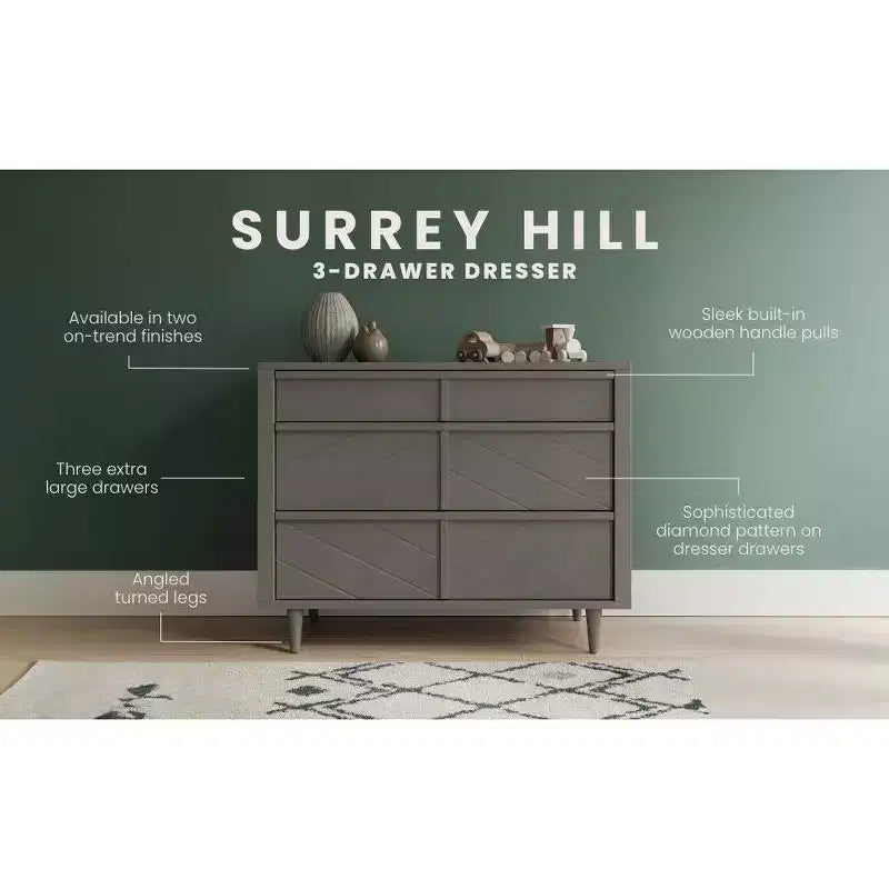 3 Drawer Dresser for Nursery or Bedroom with Anti-Tip Kit