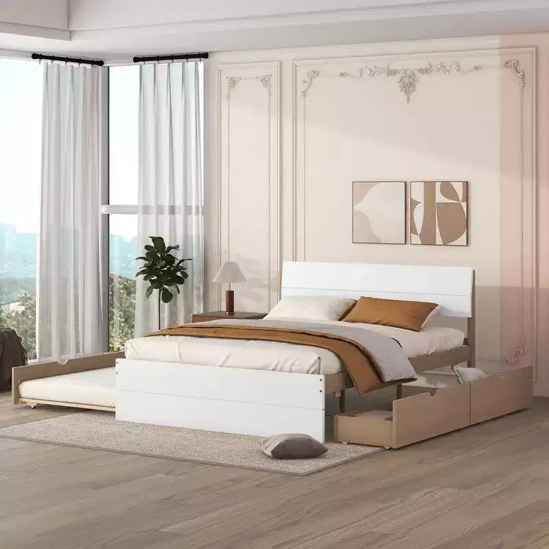 Full Platform Bed with Trundle and Storage Drawers