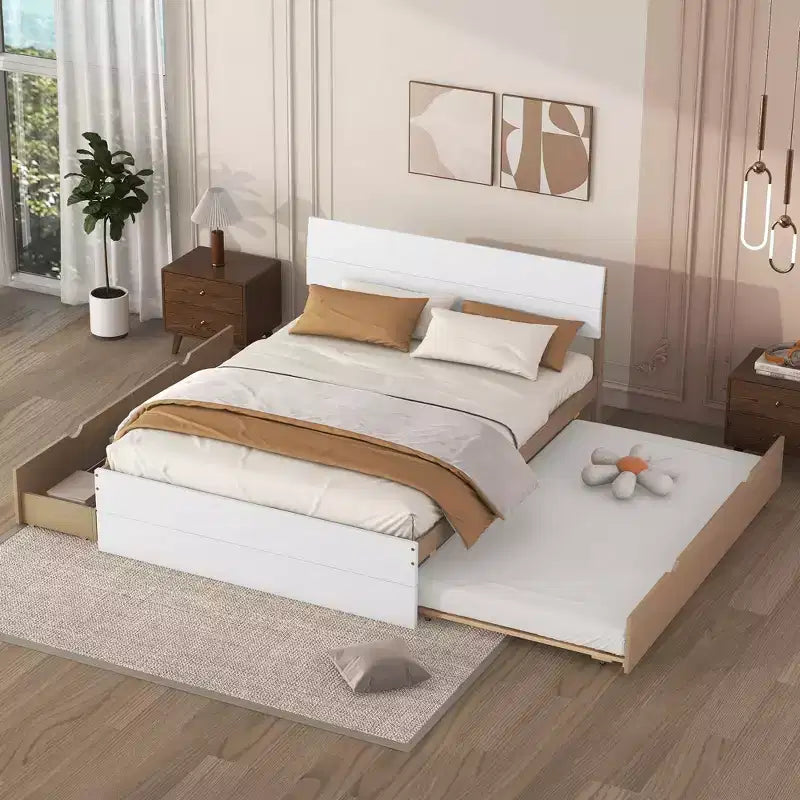 Full Platform Bed with Trundle and Storage Drawers
