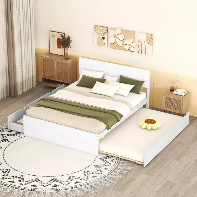 Full Platform Bed with Trundle and Storage Drawers