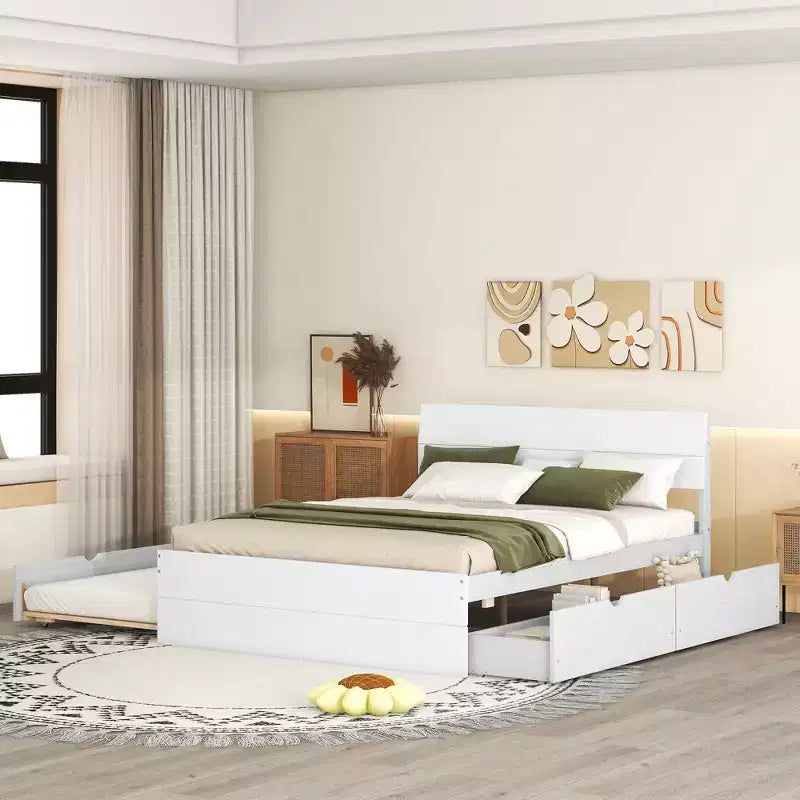 Full Platform Bed with Trundle and Storage Drawers