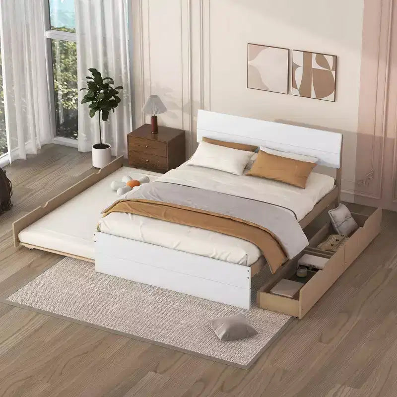 Full Platform Bed with Trundle and Storage Drawers