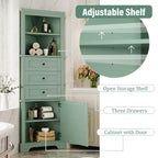 Triangle Corner Storage Cabinet with 3 Drawers and Adjustable Shelves