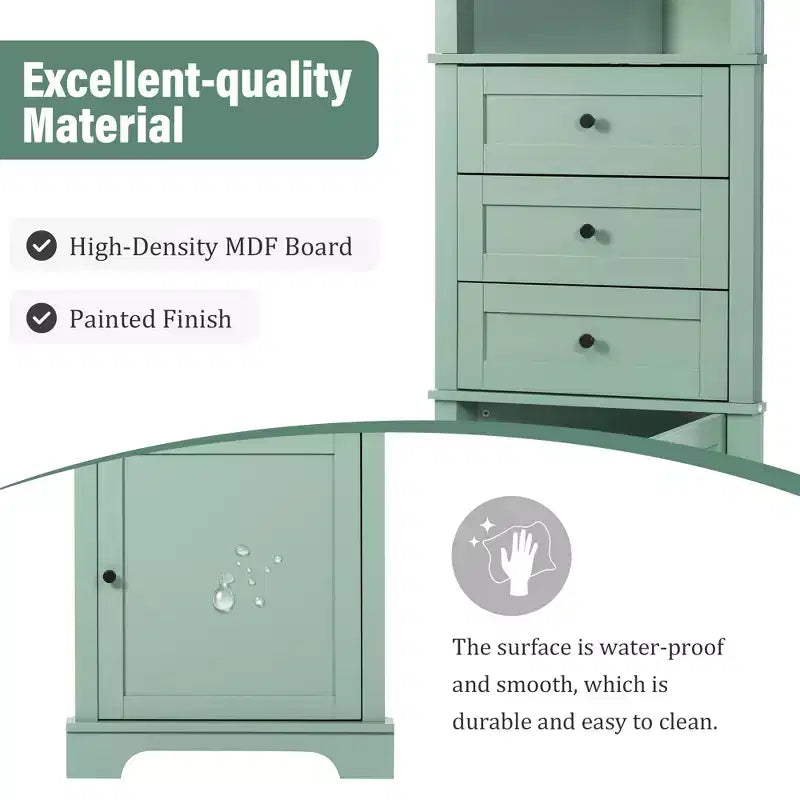 Triangle Corner Storage Cabinet with 3 Drawers and Adjustable Shelves