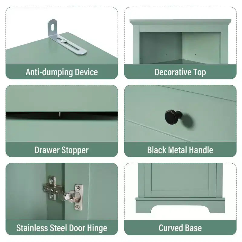 Triangle Corner Storage Cabinet with 3 Drawers and Adjustable Shelves