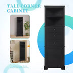 Triangle Corner Storage Cabinet with 3 Drawers and Adjustable Shelves