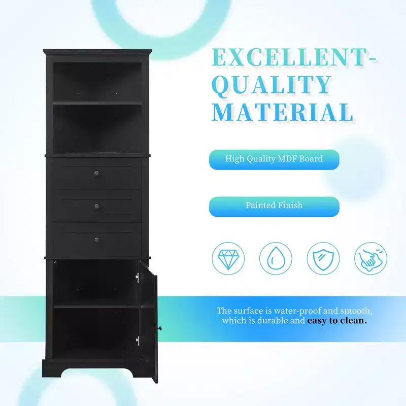 Triangle Corner Storage Cabinet with 3 Drawers and Adjustable Shelves