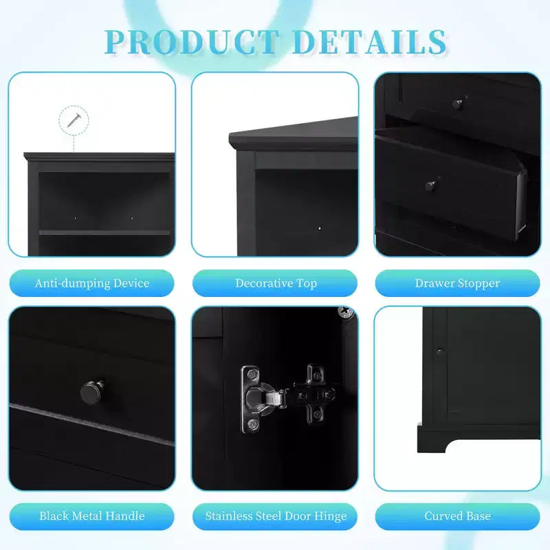 Triangle Corner Storage Cabinet with 3 Drawers and Adjustable Shelves