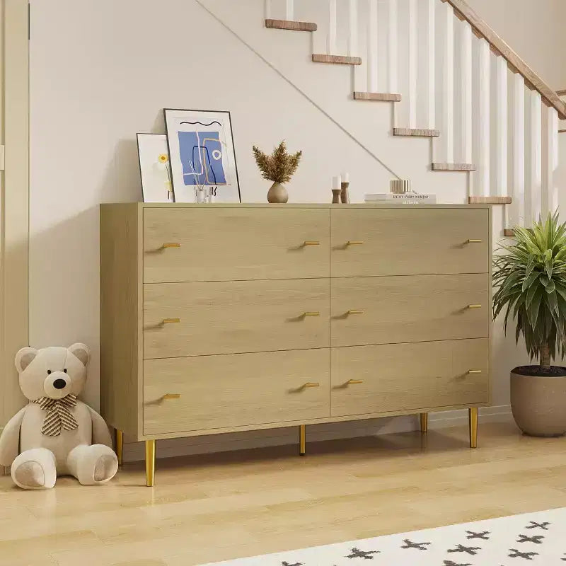 6-Drawer Dresser, 47.2" Wide Chest of Drawers with Bar Handles