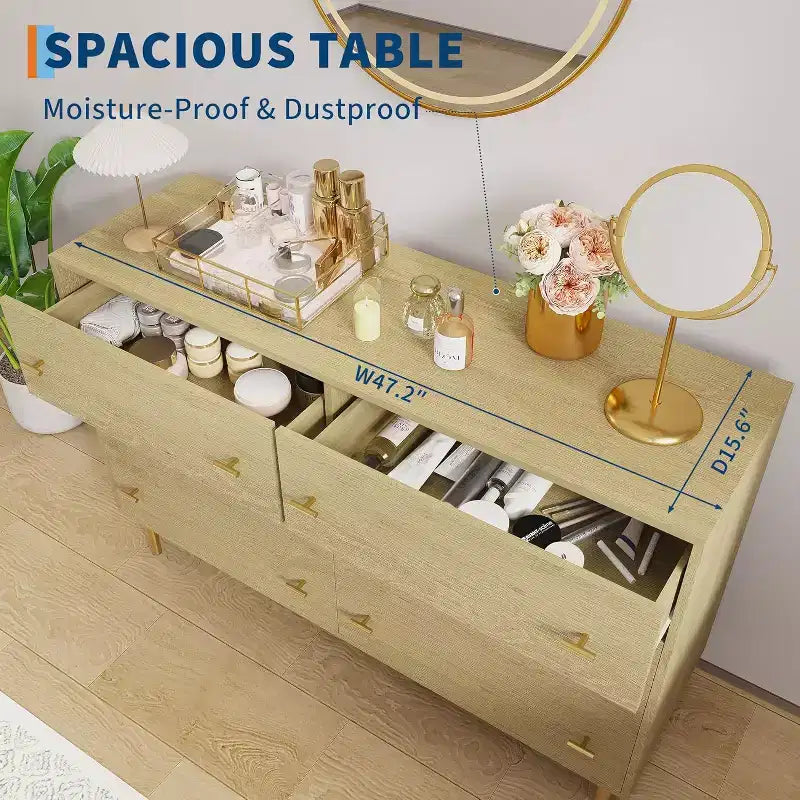 6-Drawer Dresser, 47.2" Wide Chest of Drawers with Bar Handles