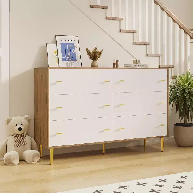 6-Drawer Dresser, 47.2" Wide Chest of Drawers with Bar Handles