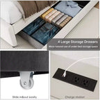Full Size Bed Frame with Headboard Shelf, Charging Station, and 4 Storage Drawers