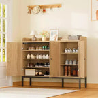3-Door Shoe Storage Cabinet with Rattan Panels and Adjustable Shelves