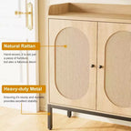 3-Door Shoe Storage Cabinet with Rattan Panels and Adjustable Shelves