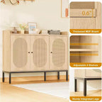 3-Door Shoe Storage Cabinet with Rattan Panels and Adjustable Shelves
