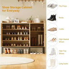 3-Door Shoe Storage Cabinet with Rattan Panels and Adjustable Shelves
