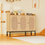 3-Door Shoe Storage Cabinet with Rattan Panels and Adjustable Shelves