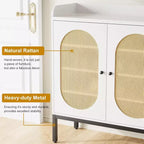 3-Door Shoe Storage Cabinet with Rattan Panels and Adjustable Shelves