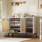 3-Door Shoe Storage Cabinet with Rattan Panels and Adjustable Shelves