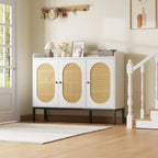 3-Door Shoe Storage Cabinet with Rattan Panels and Adjustable Shelves