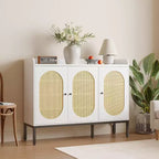 3-Door Shoe Storage Cabinet with Rattan Panels and Adjustable Shelves