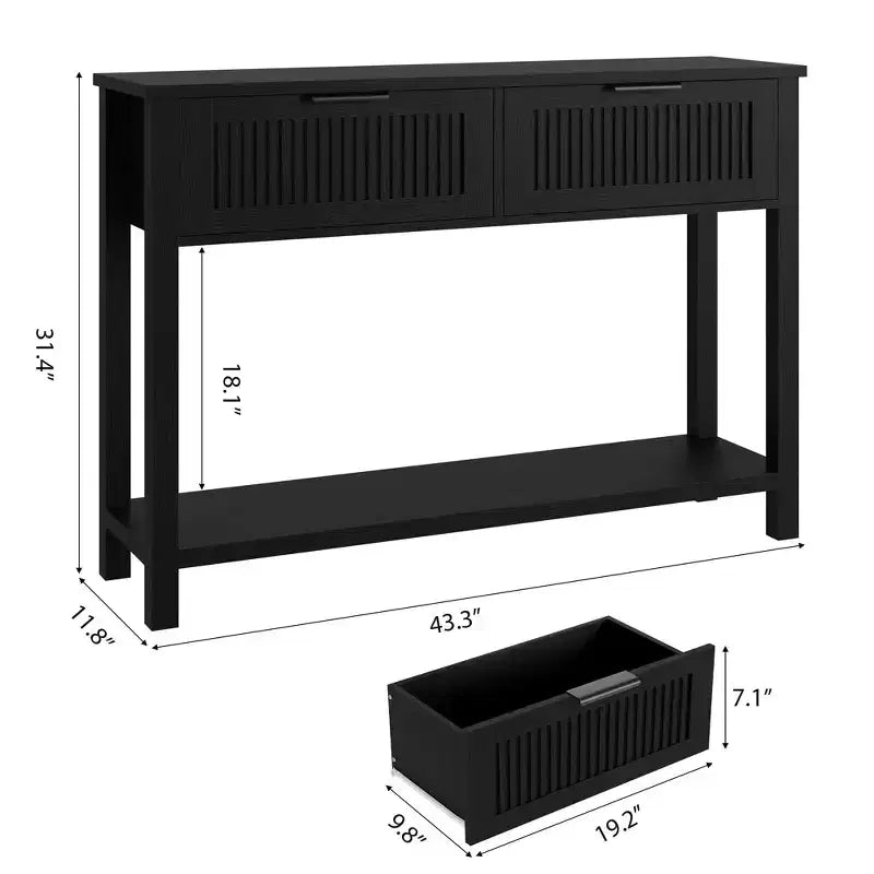 Fluted Console Table with 2 Drawers, Black Finish – 43.3" W x 11.8" D x 31.4" H