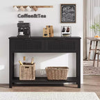 Fluted Console Table with 2 Drawers, Black Finish – 43.3" W x 11.8" D x 31.4" H